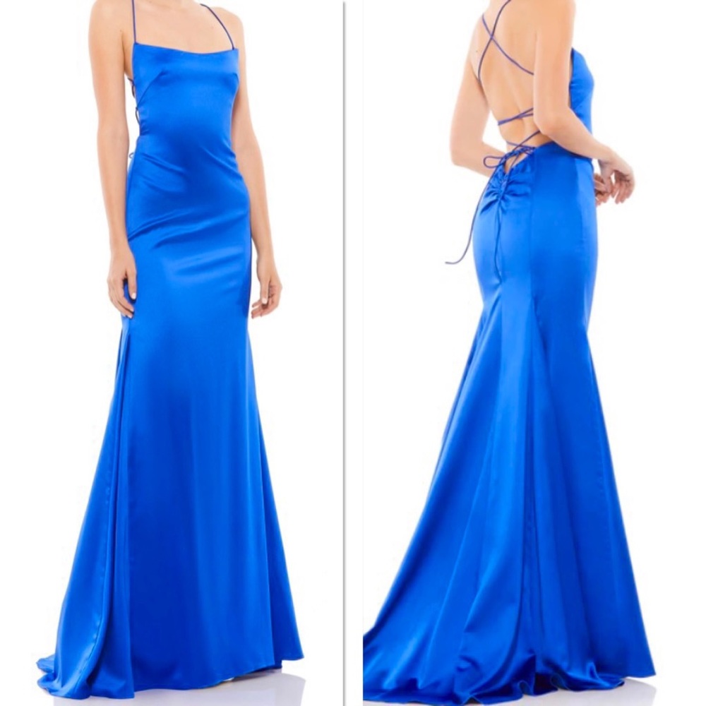Ieena by Mac Duggal Blue Satin Slip Prom Dress Pageant Formal Gown Size 12